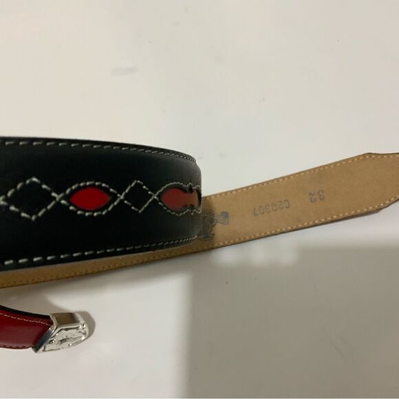 New Justin Black Red white stitches leather Belt unisex Size 32 main image 5